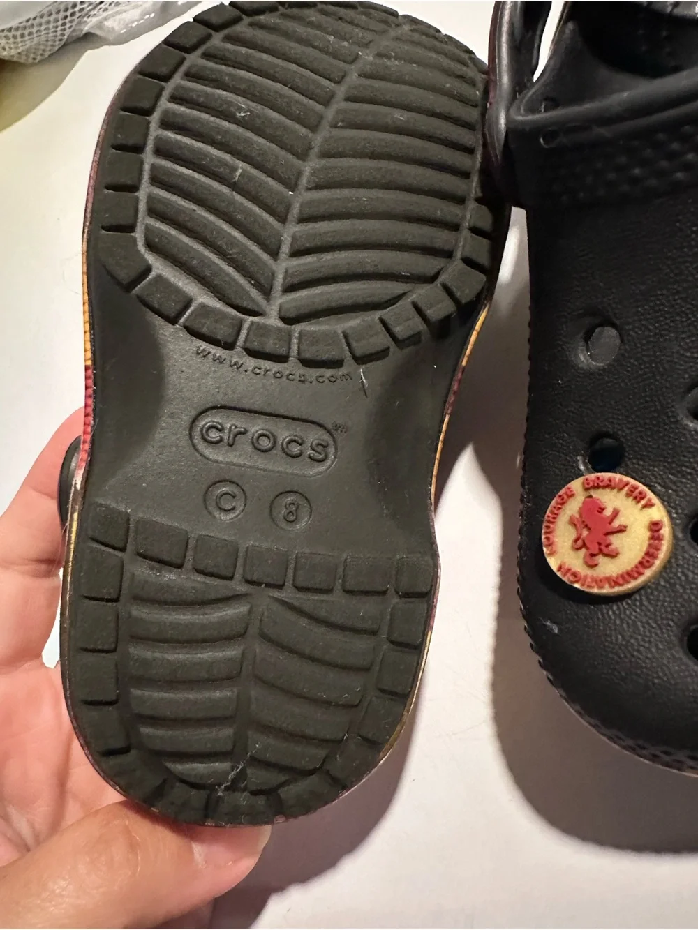 Kids Black Crocs-Style Clog with Gryffindor Pins